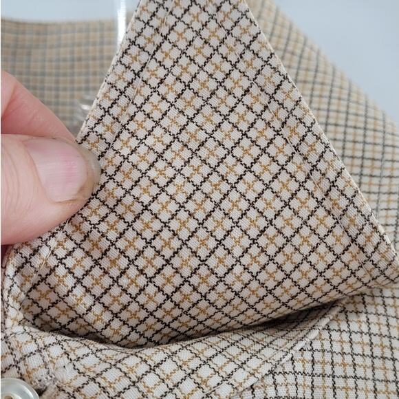 Manhattan 70s Beige Brown Check Woven Shirt Retro Button‑Up Vintage Casual - Picture 11 of 14